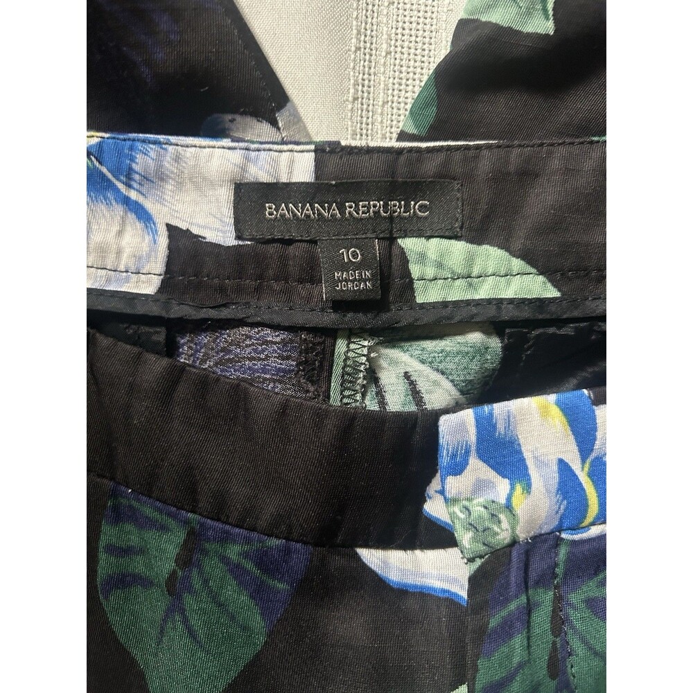 Banana Republic Avery FitLinen Blend Floral Print Ankle Pants Black Blue Size 10 - Picture 13 of 16